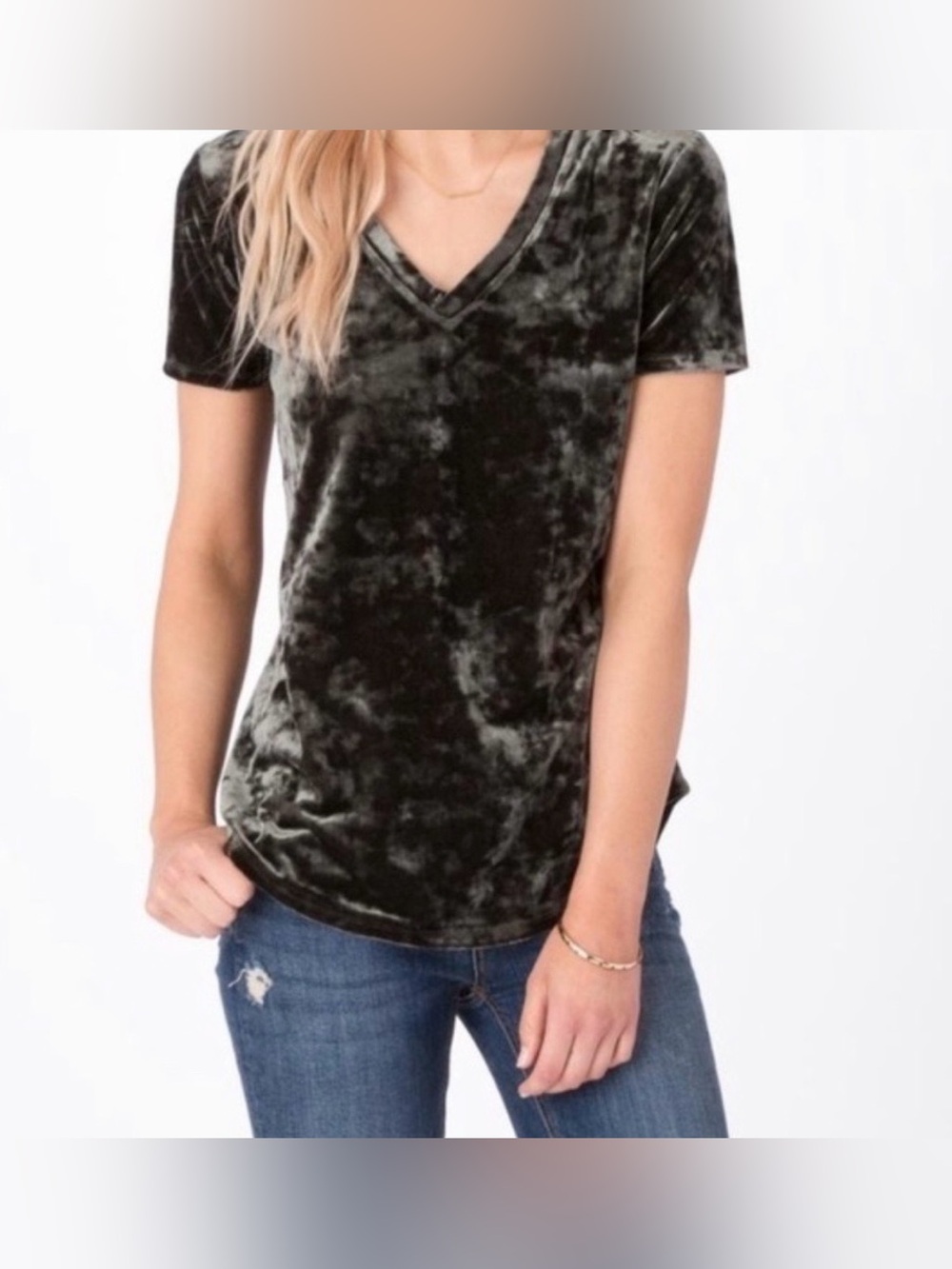Z SUPPLY Crushed Velvet Black Velour V-Neck Whimsigoth Y2K Top Sz S